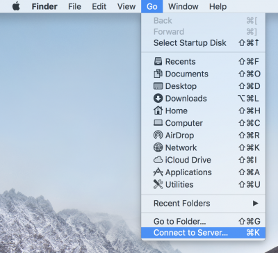 Mac OS X Finder Go menu