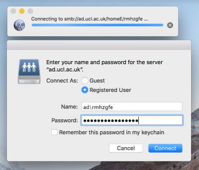 Mac OS X Name and Password window