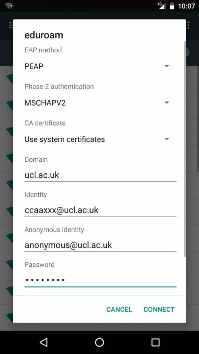 Settings that should be entered to connect to eduroam…
