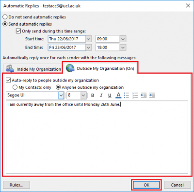 Halloween Zichtbaar Altijd Set automatic reply/out of office message in Outlook 2016 for Windows |  Information Services Division - UCL – University College London