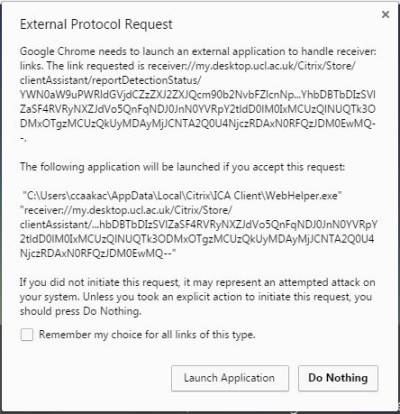 Chrome External Protocol Request Dialogue Box…