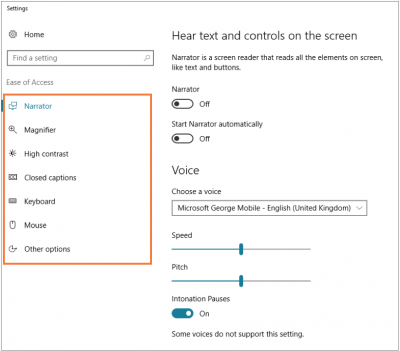 Desktop@UCL Windows 10 Ease of Access Centre options…