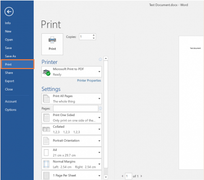 Desktop@UCL Windows 10 PDFs Word 2016 Print tab…