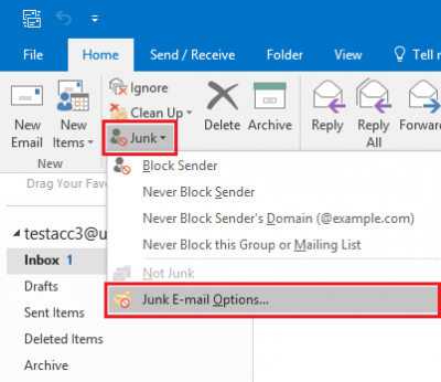 Fig 1. Junk E-mail options location…