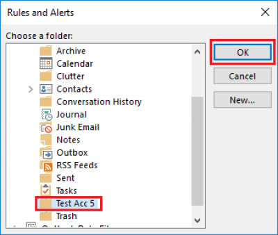 Fig 2. The Rules and Alerts folder selection window…