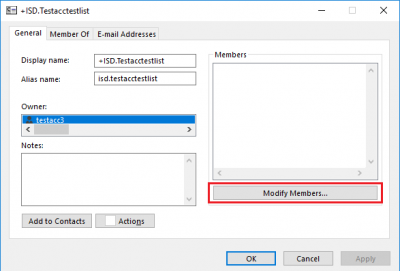 Fig 3. Example of a central distribution list and location of the Modify Members button…