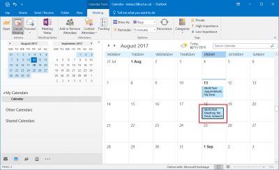 Fig 1. Example of a meeting in calendar month view…