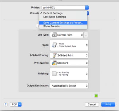 Save presets menu box OS X…