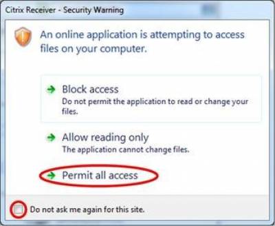 Citrix receiver security warning…