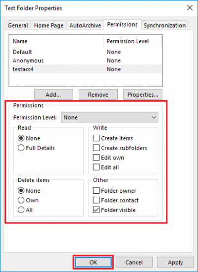 Fig 4. Example of customising the Permissions access levels…