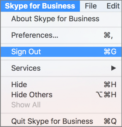 Fig 4. Signing out of Skype for Business on Mac…