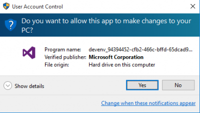 UAC Accept making changes to your PC…