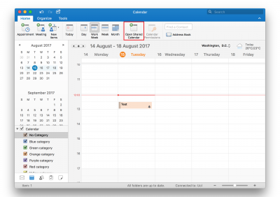 Fig 2. Location of Open Shared Calendar option…