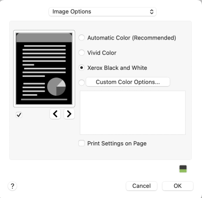 Xerox features colour settings OS X…