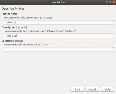 Ubuntu Describe printer screen