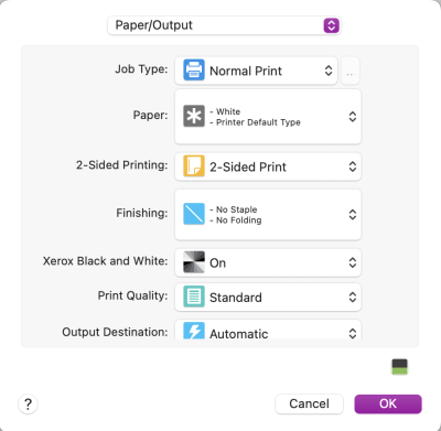 Xerox print options mac