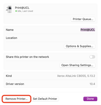 MacOS Remove Printer