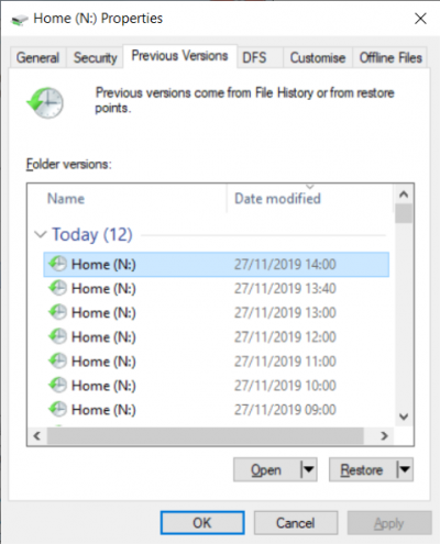 restore previous versions windows 10