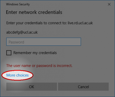 Windows 10 security credentials window