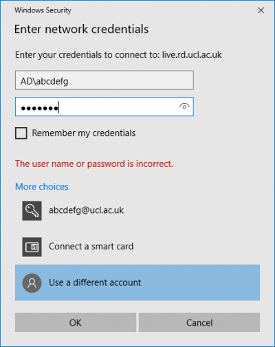 Windows 10 security credentials window