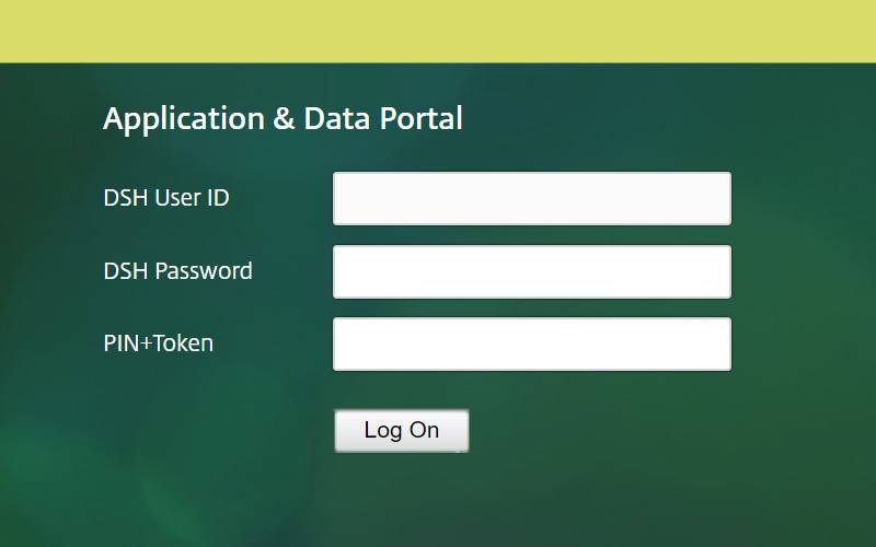 DSH Application & Data Portal logon screen