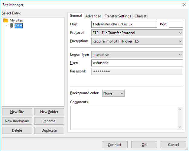 DSH file transfer portal filezilla configuration step 2