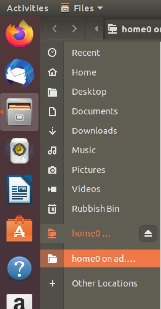 Linux home drive bookmarked in File menu
