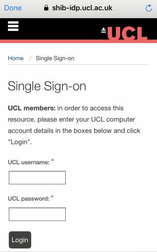 LinkedIn Learning mobile app step 5 - UCL's single sign-on page
