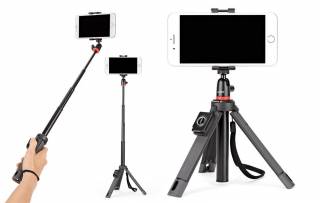 Montage image of small tripod showing different methods of use