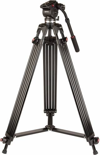 Kenro Twin Tube Aluminium Image of Video Tripod Kit for Film Photography with VH01B Quick Release Fluid Head and Ball Base Complete with Carry Case – KENVT103