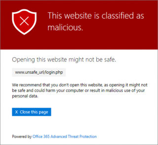 Safe Links malicious site warning