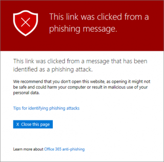 Safe Links phishing attempt example