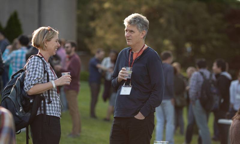 Clare Jolly and Mike Malim catch up at Cold Spring Harbor Retrovirus Conference, May 2023
