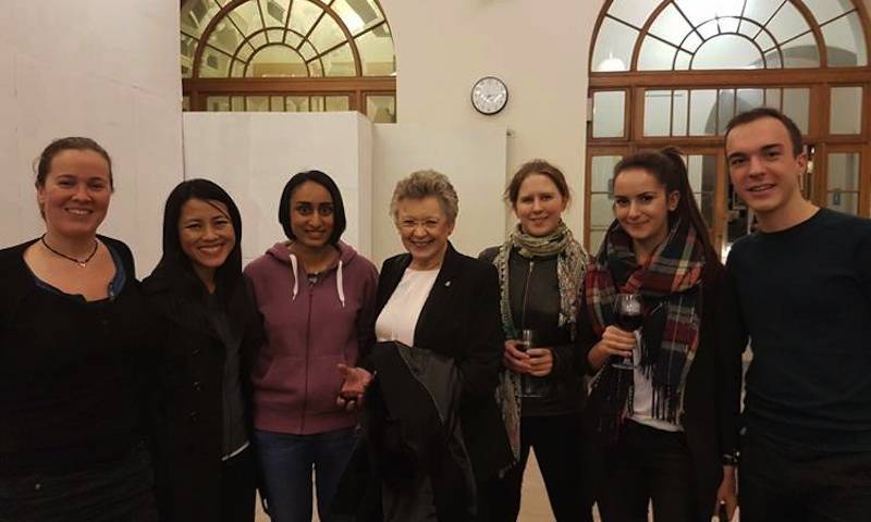 Two generations of HIV scientists meet: Members of the Jolly lab with Françoise Barré-Sinoussi after the UCL Prize Lecture for Clinical Science 2016