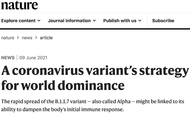 Clare is interviewed by Nature about the Alpha variant dominance, June 2021