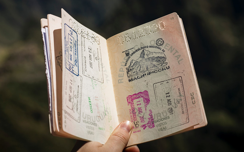 Passport containing visa stamps