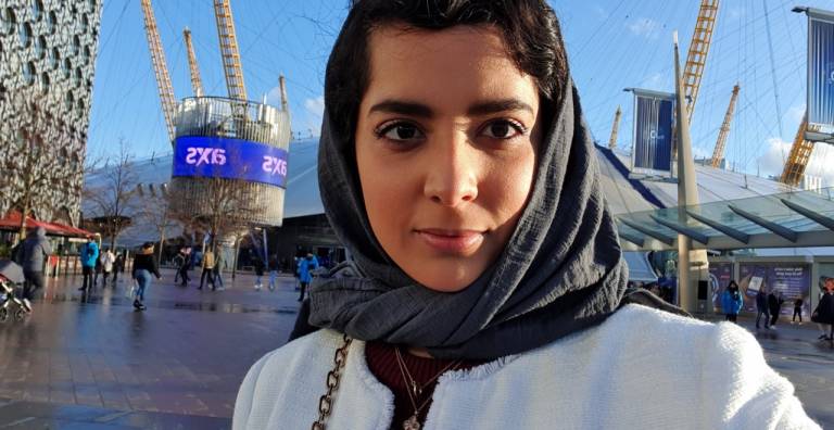 UCL International Pre-Master's student Sarah Alobaidi outside the 02 in London