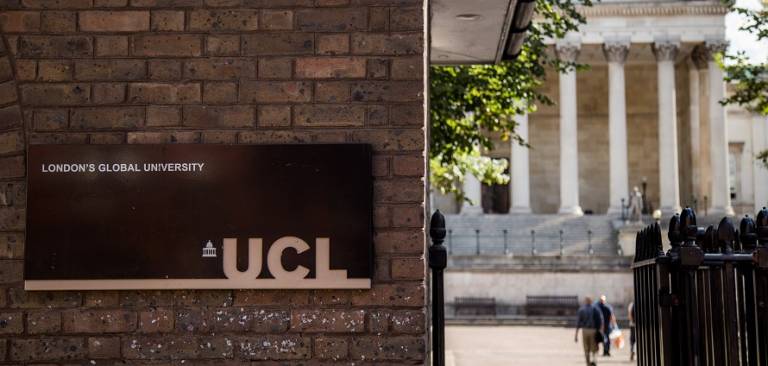 UCL sign outside the main gates 