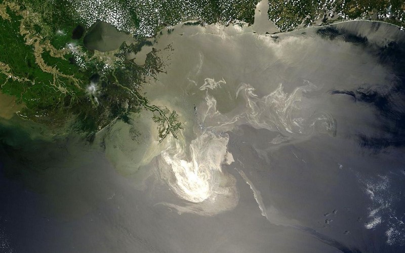 Sunlight illuminated the lingering oil slick off the Mississippi Delta on May 24, 2010
