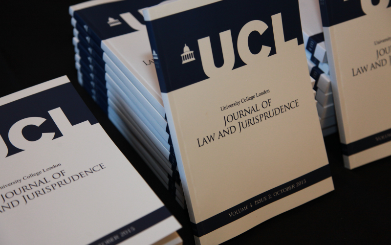 Copies of the UCL Journal of Law and Jurisprudence on top of a table