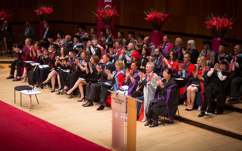 Staff on stage at the UCL Laws Graduation Ceremony 2019