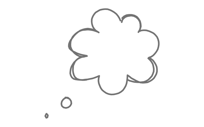 An outline of a grey thought bubble