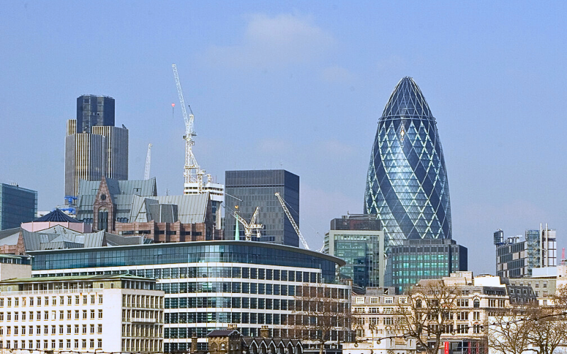 The London skyline viewed from the River Thames