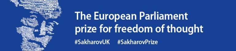 A banner with text: The European Parliament prize for freedom of thought #SakharovUK #SakharovPrize