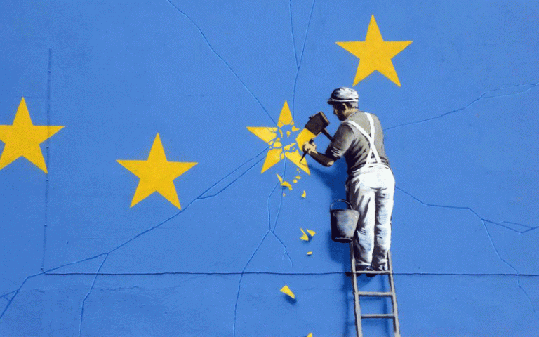 Image of man painting the EU flag