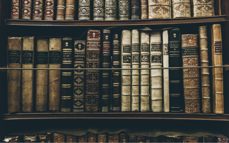 Image of a row of Philosophical books on a shelf