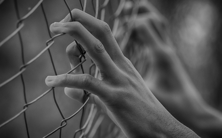 Image of close up of hand on a fence
