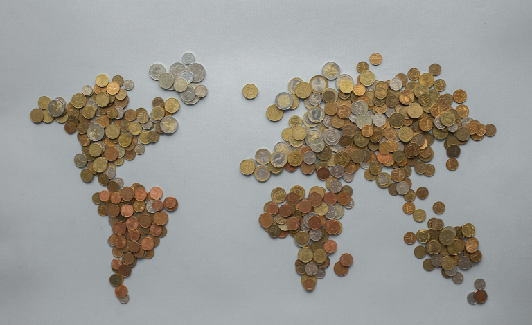 Map of the world created with different coins
