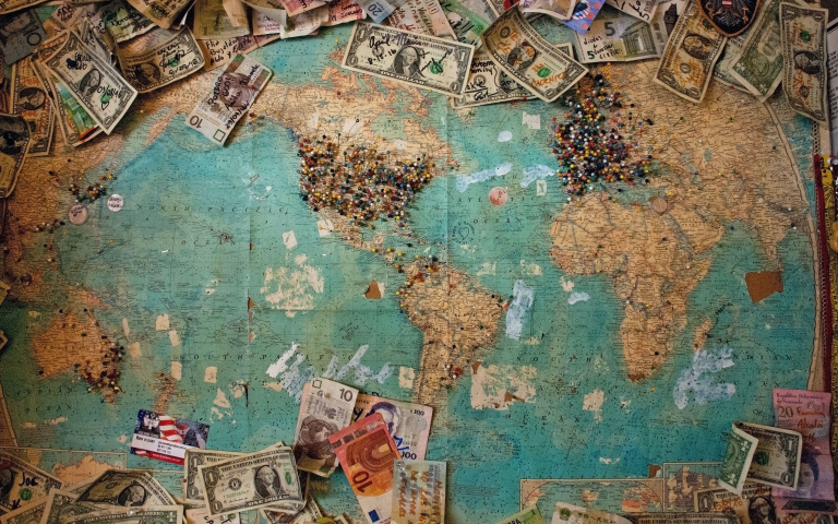 Image of a map with money