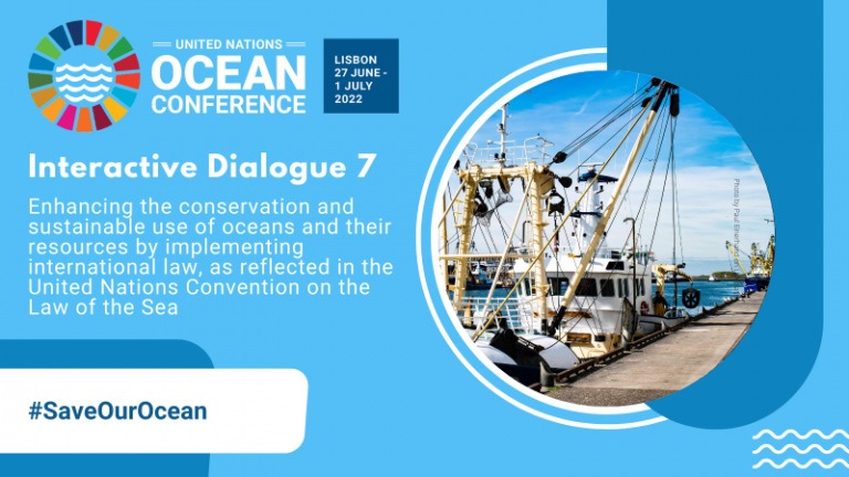 A graphic reading: "United Nations Ocean Conference", with an image of a ship.